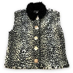 Niche Nilgun Derman Faux Fur Vest Large Animal Print Vintage